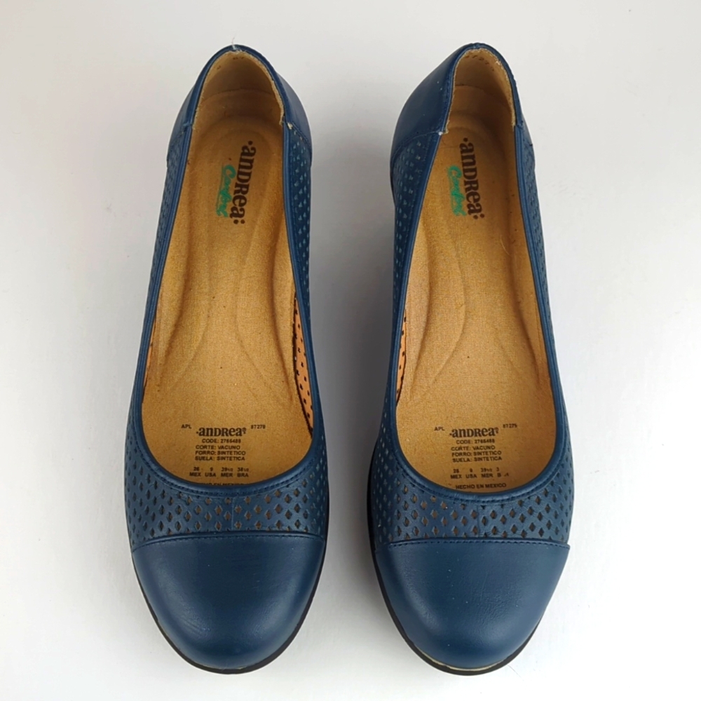 ANDREA Women's Blue Perforated Wedge Shoes Size 9